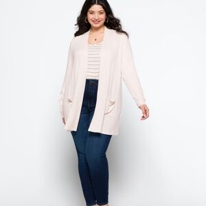 MARKET & SPRUCE Camila Brushed Knit Sleeve Detail Cardigan, 3X, Beige